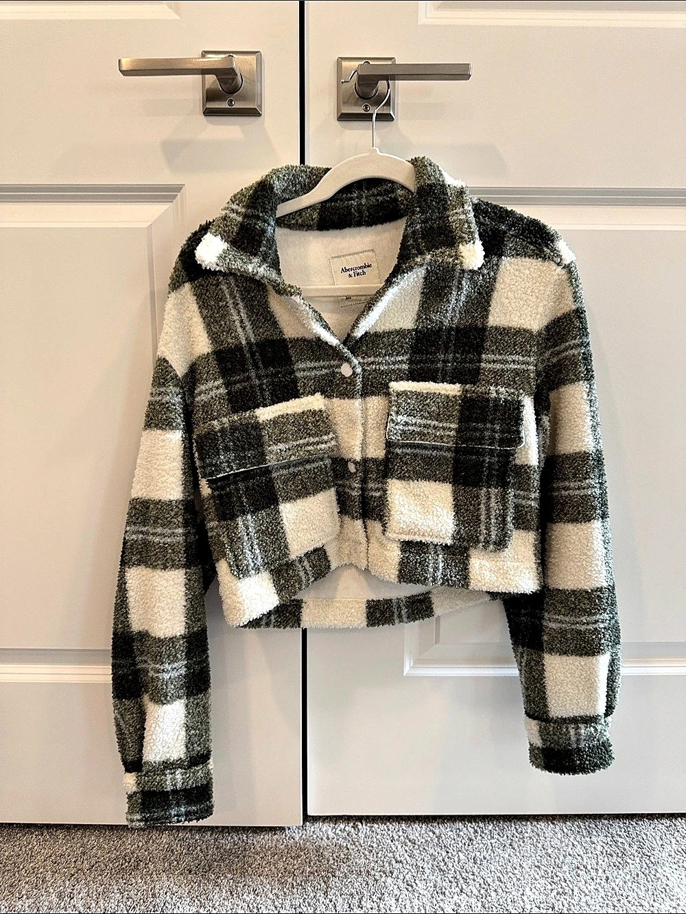 Abercrombie & Fitch Plaid Teddy Jacket Green & Cream XXS